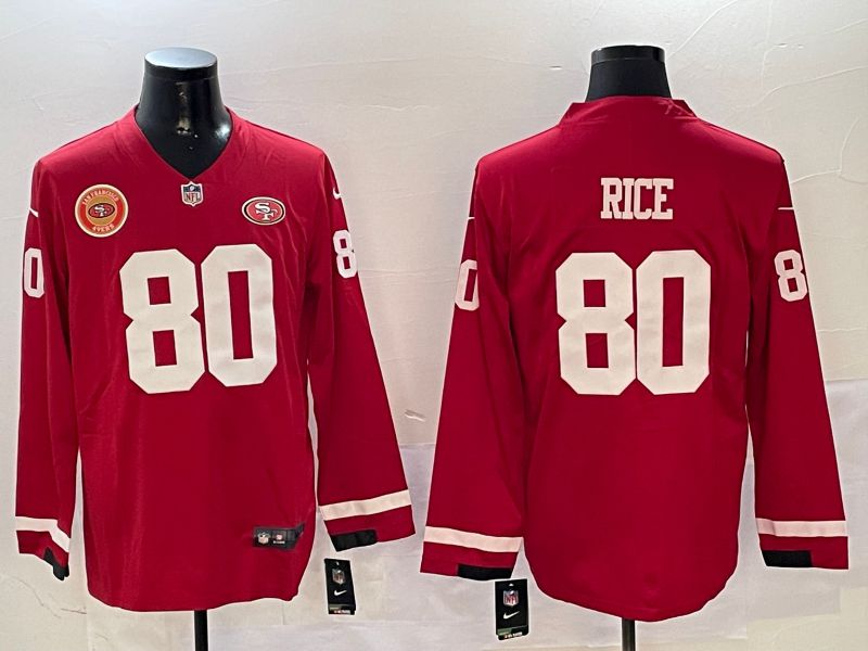 Men San Francisco 49ers #80 Rice Red long sleeve 2024 Nike NFL Jersey style 01045->san francisco 49ers->NFL Jersey